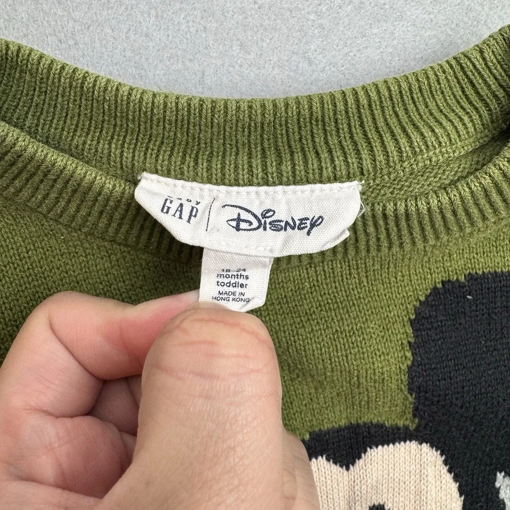 Baby Gap Disney Sweater 18-24M Mickey Mouse Green Long Sleeve Cotton‎ Toddler
